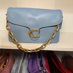 Coach Light Blue Leather Shoulder Bag with Gold Chain